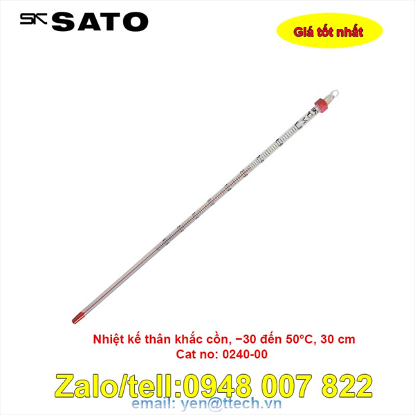 Nhiệt kế thủy ngân Sato−30 đến 50°C, 30 cm (Cat no:0240-00)